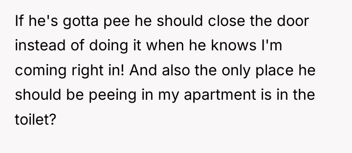 If he's gotta pee he should close the door instead...