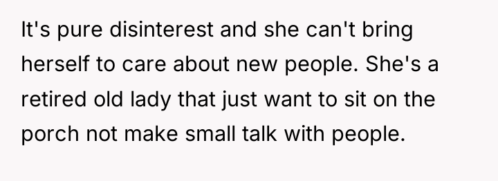 It's pure disinterest and she can't bring herself to care...