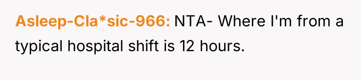 Asleep-Cla*sic-966 NTA- Where I'm from a typical hospital shift is...