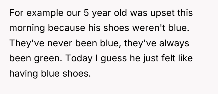 For example our 5 year old was upset this morning...