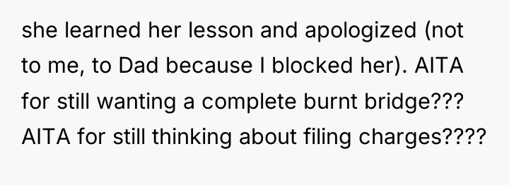 she learned her lesson and apologized (not to me, to...
