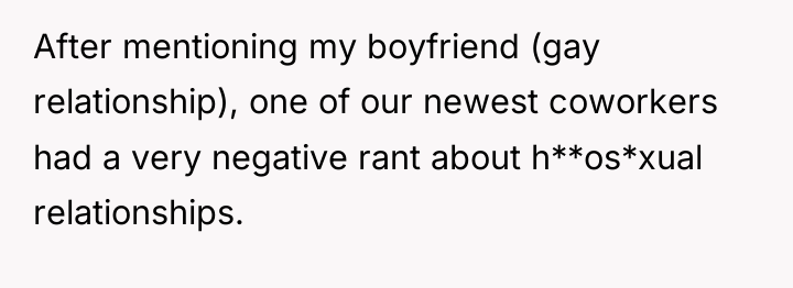 After mentioning my boyfriend (gay relationship), one of our newest...