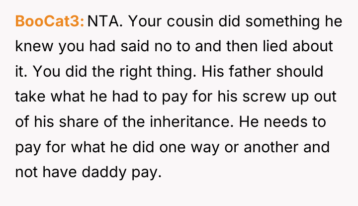 BooCat3 NTA. Your cousin did something he knew you had...
