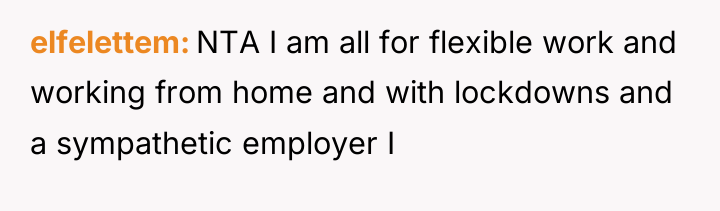 elfelettem NTA I am all for flexible work and working...