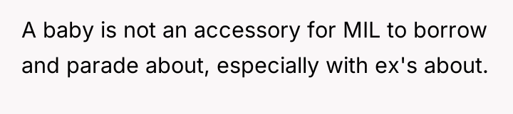 A baby is not an accessory for MIL to borrow...