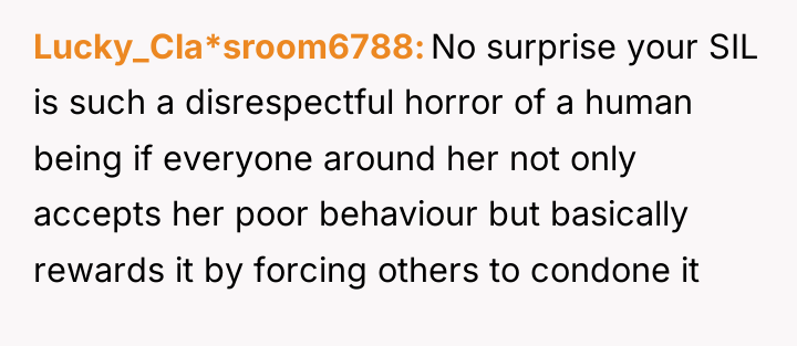 Lucky_Cla*sroom6788 No surprise your SIL is such a disrespectful horror...
