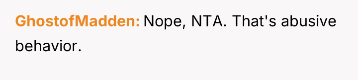 GhostofMadden Nope, NTA. That's abusive behavior.