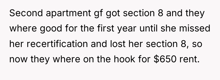 Second apartment gf got section 8 and they where good...