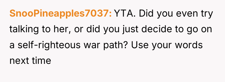 SnooPineapples7037 YTA. Did you even try talking to her, or...