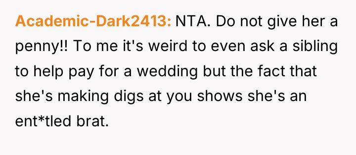 Academic-Dark2413 NTA. Do not give her a penny!! To me...