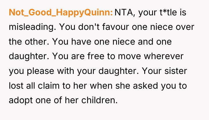 Not_Good_HappyQuinn NTA, your t*tle is misleading. You don't favour one...