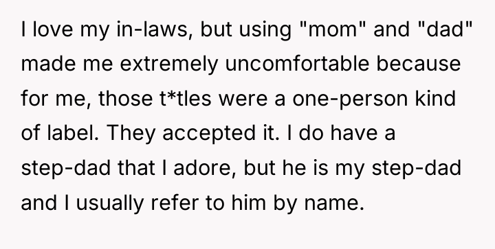 I love my in-laws, but using "mom" and "dad" made...