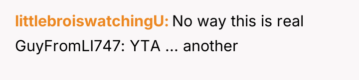 littlebroiswatchingU No way this is real GuyFromLI747: YTA ... another