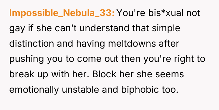 Impossible_Nebula_33 You're bis*xual not gay if she can't understand that...
