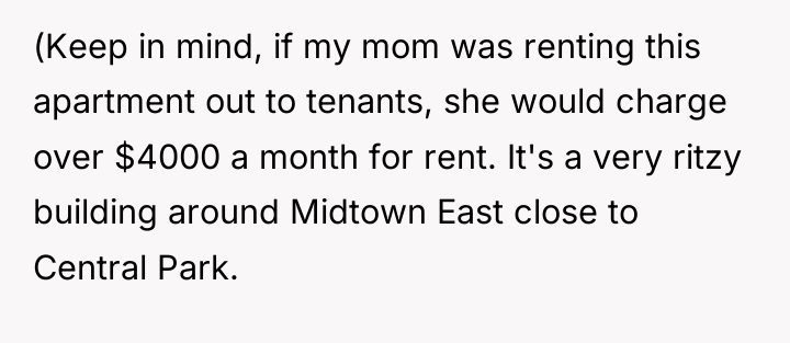 (Keep in mind, if my mom was renting this apartment...