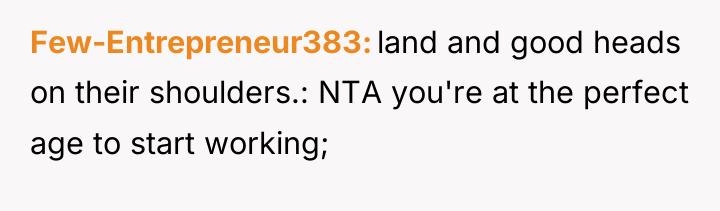 Few-Entrepreneur383 land and good heads on their shoulders.: NTA you're...