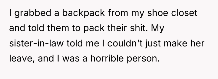 I grabbed a backpack from my shoe closet and told...