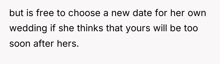 but is free to choose a new date for her...