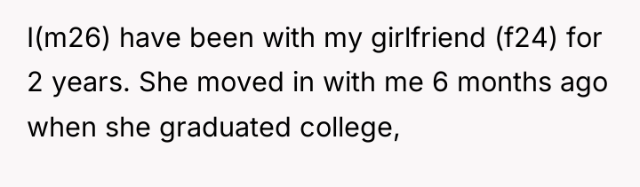 I(m26) have been with my girlfriend (f24) for 2 years....
