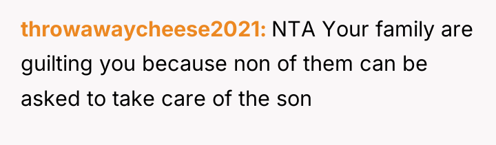 throwawaycheese2021 NTA Your family are guilting you because non of...