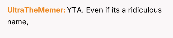 UltraTheMemer YTA. Even if its a ridiculous name,