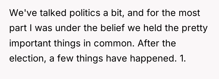 We've talked politics a bit, and for the most part...