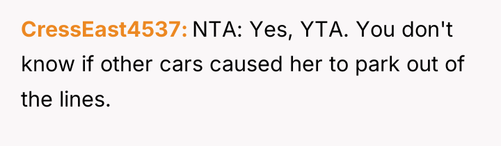 CressEast4537 NTA: Yes, YTA. You don't know if other cars...