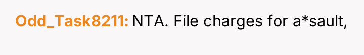 Odd_Task8211 NTA. File charges for a*sault,