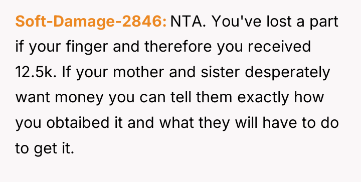 Soft-Damage-2846 NTA. You've lost a part if your finger and...