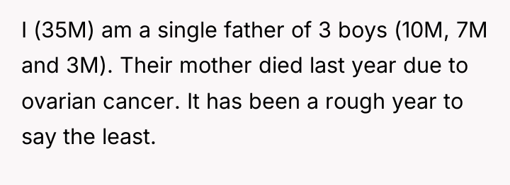 I (35M) am a single father of 3 boys (10M,...