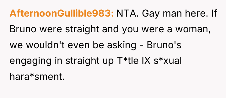 AfternoonGullible983 NTA. Gay man here. If Bruno were straight and...