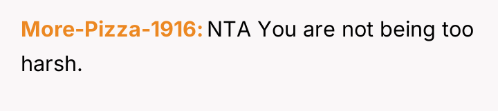 More-Pizza-1916 NTA You are not being too harsh.