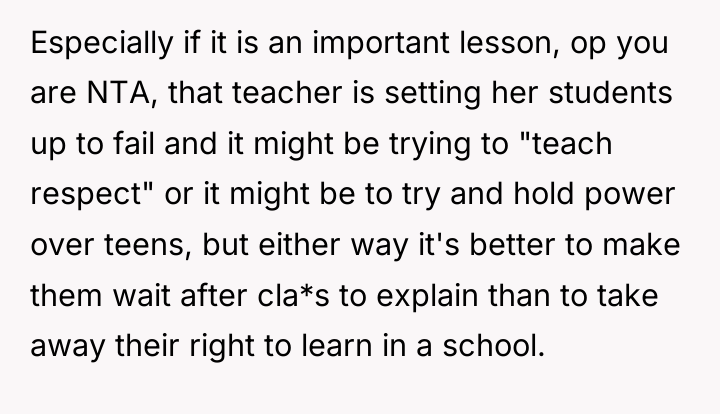 Especially if it is an important lesson, op you are...