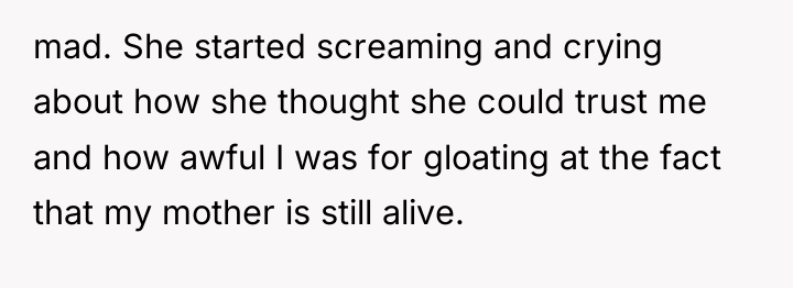 mad. She started screaming and crying about how she thought...