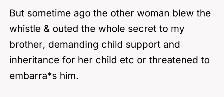 But sometime ago the other woman blew the whistle &...