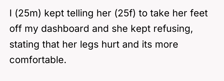 I (25m) kept telling her (25f) to take her feet...