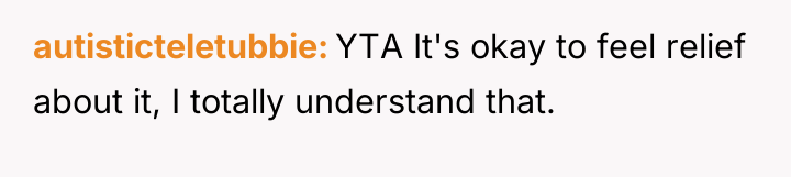 autisticteletubbie YTA It's okay to feel relief about it, I...