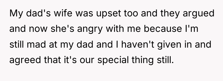 My dad's wife was upset too and they argued and...