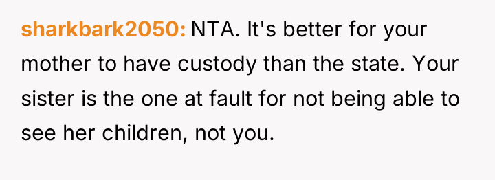 sharkbark2050 NTA. It's better for your mother to have custody...