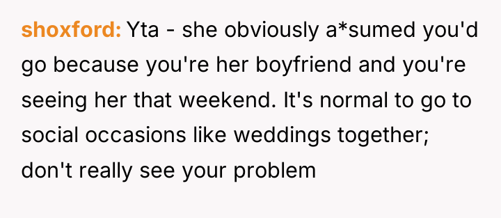 shoxford Yta - she obviously a*sumed you'd go because you're...