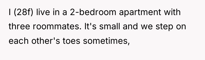 I (28f) live in a 2-bedroom apartment with three roommates....