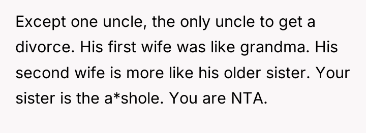 Except one uncle, the only uncle to get a divorce....