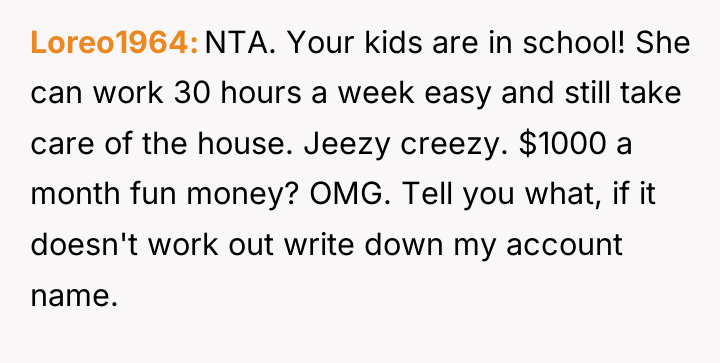 Loreo1964 NTA. Your kids are in school! She can work...