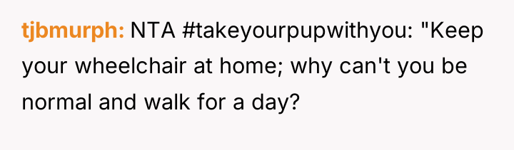 tjbmurph NTA #takeyourpupwithyou: "Keep your wheelchair at home; why can't...