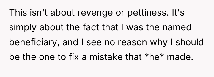 This isn't about revenge or pettiness. It's simply about the...