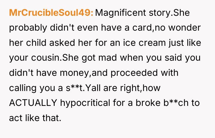 MrCrucibleSoul49 Magnificent story.She probably didn't even have a card,no wonder...