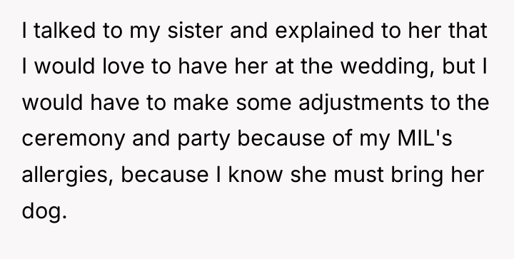 I talked to my sister and explained to her that...