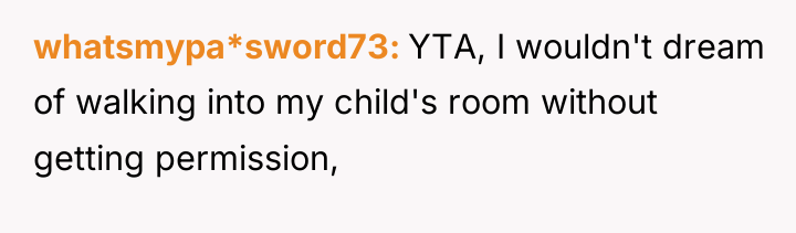 whatsmypa*sword73 YTA, I wouldn't dream of walking into my child's...