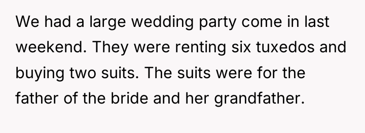 We had a large wedding party come in last weekend....