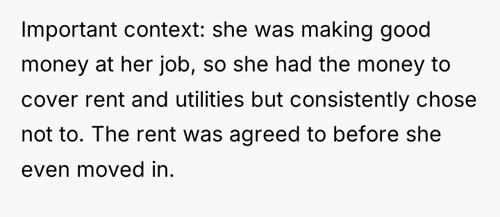 Important context: she was making good money at her job,...